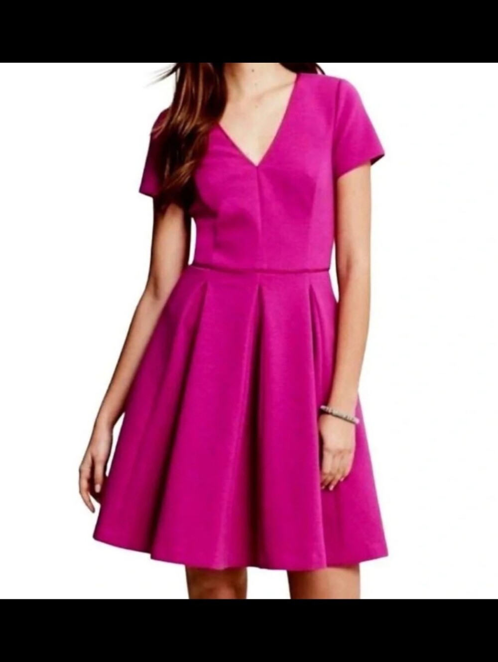 Banana Republic Bright Magenta V-Neck Fit-and-Flare Dress